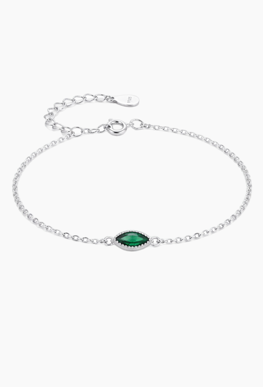 Bratara glezna picior Green Eye argintie din argint 925