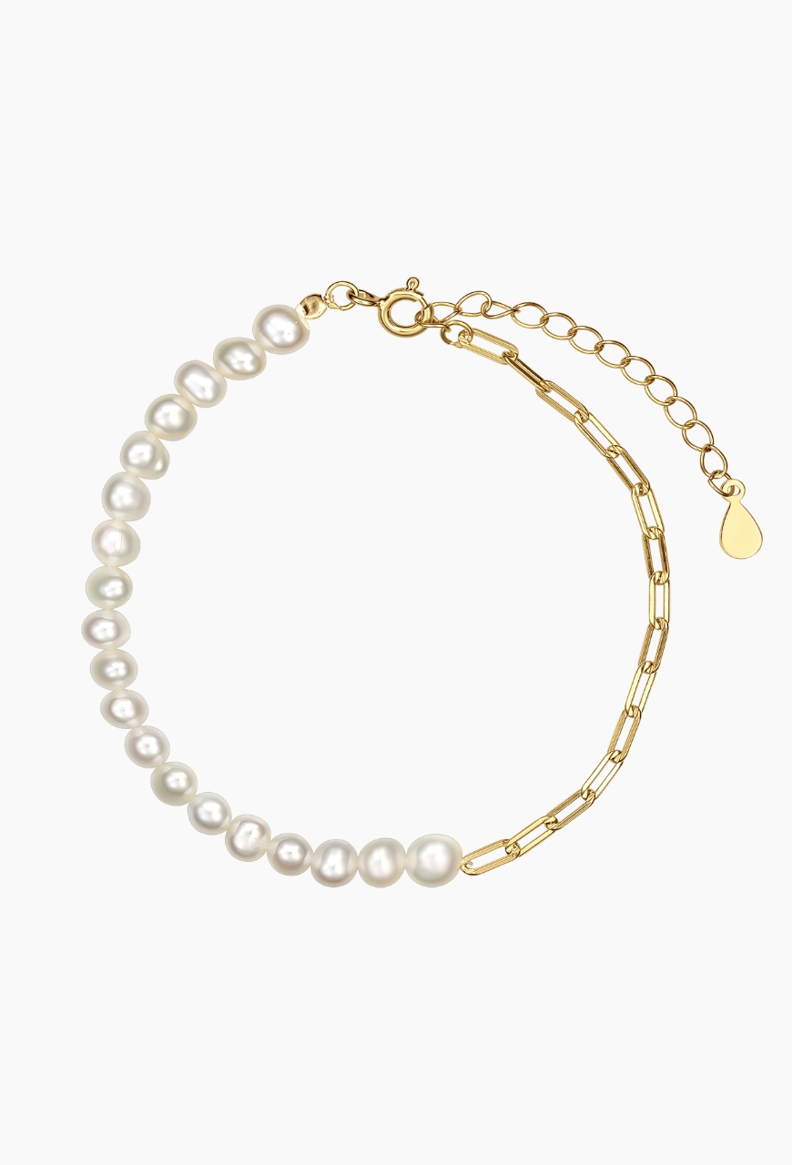 Bratara Pearl Chain din perle naturale albe de 4 mm si lant