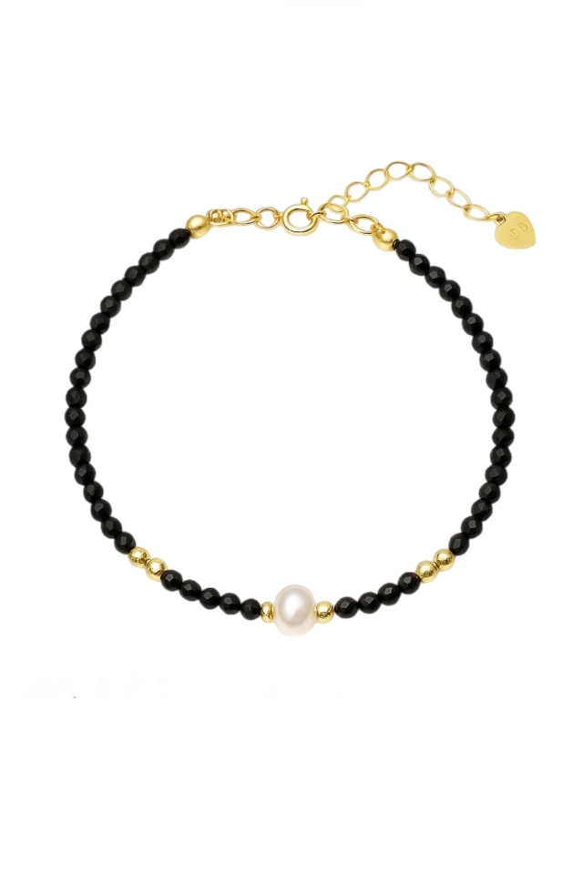 Bratara Single Pearl din Spinel negru cu perla naturala