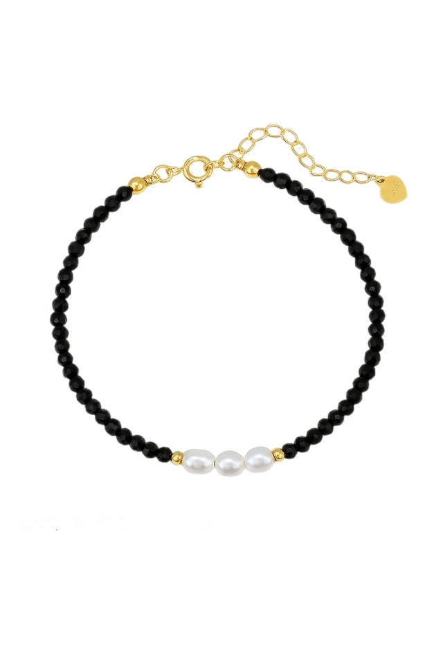 Bratara Triple Pearl din Spinel negru cu perle naturale
