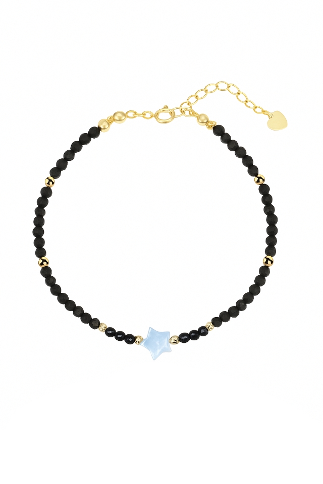 Bratara Star Pearl din Spinel negru de 2, 5 mm cu stea