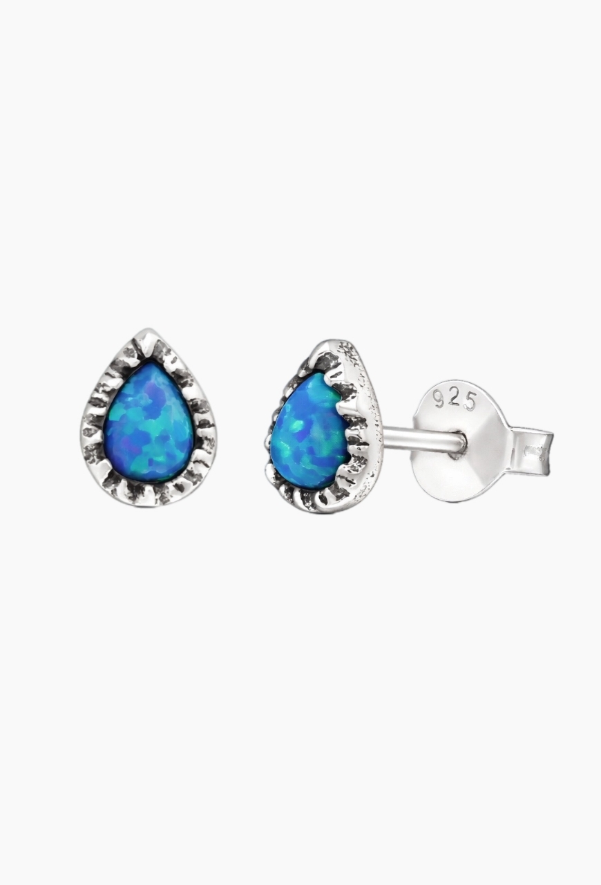 Cercei din argint 925 Blue Drop cu piatra de opal