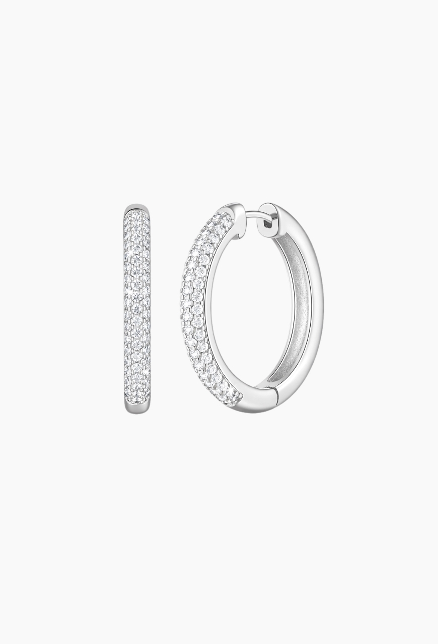 Cercei Double Zircon Hoops din argint 925, argintii