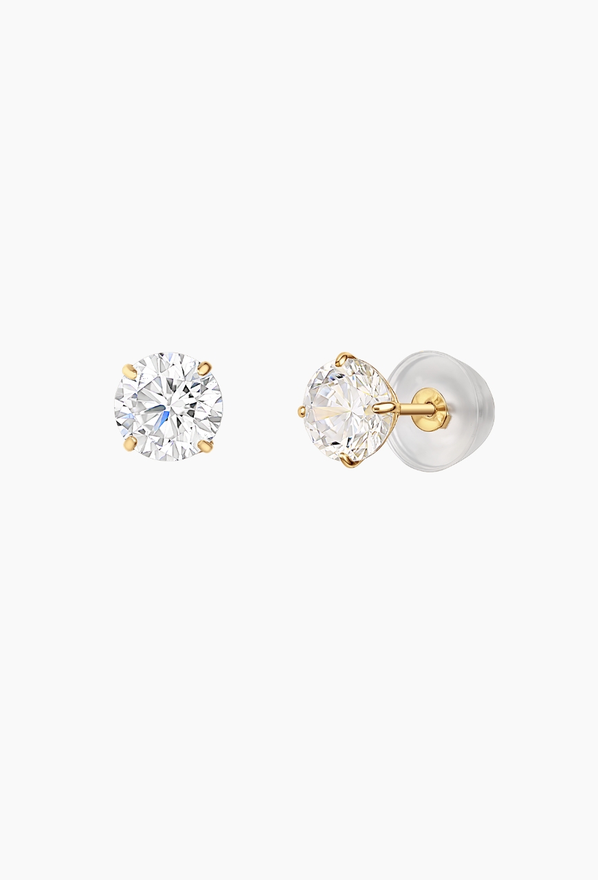 Cercei din Aur 585 Round Stone cu piatra de 4 mm