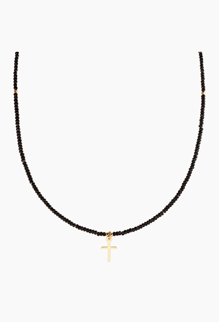 Colier la baza gatului din Spinel negru si cruciulita