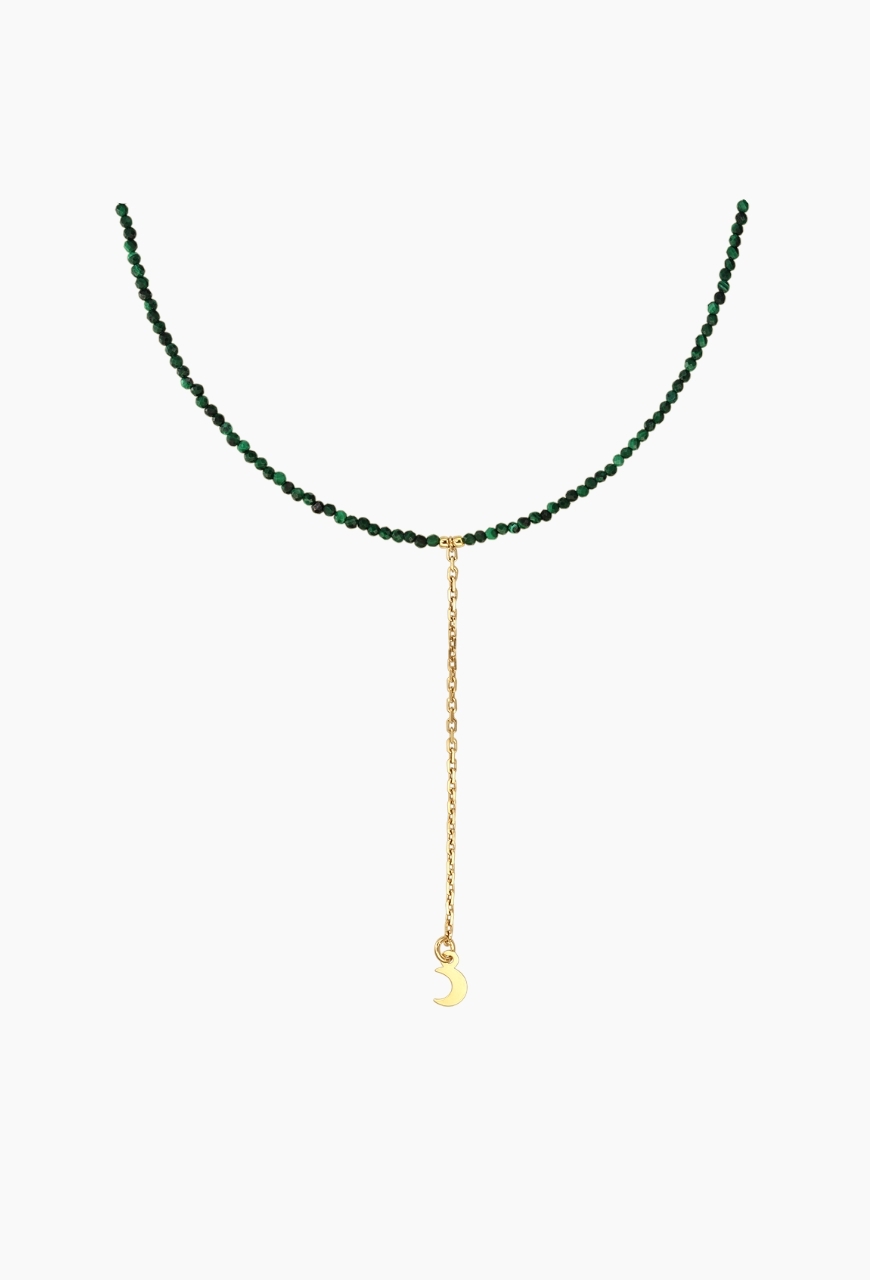 Colier la baza gatului Naxos din malachit verde cu luna